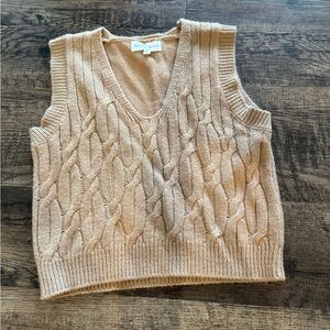 Hazel Moon Cable Knit Sweater Vest Beige